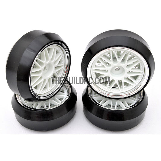 1/10 RC Car 20 Spoke 3mm Offset DRIFT Sporty Wheel with Diamond Irregular Cut DRIFT Tyres / Tires 4pcs - White