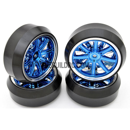 1/10 RC Car 12 Spoke 3mm Offset DRIFT Sporty Wheel with Diamond Irregular Cut DRIFT Tyres / Tires 4pcs - Blue