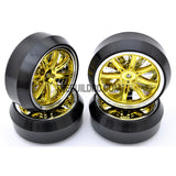 1/10 RC Car 12 Spoke 3mm Offset DRIFT Sporty Wheel with Diamond Irregular Cut DRIFT Tyres / Tires 4pcs - Gold