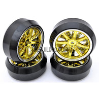 1/10 RC Car 12 Spoke 3mm Offset DRIFT Sporty Wheel with Diamond Irregular Cut DRIFT Tyres / Tires 4pcs - Gold