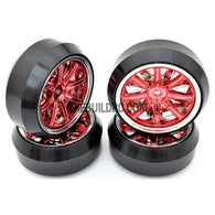 1/10 RC Car 12 Spoke 3mm Offset DRIFT Sporty Wheel with Diamond Irregular Cut DRIFT Tyres / Tires 4pcs - Red