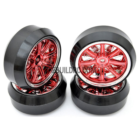 1/10 RC Car 12 Spoke 3mm Offset DRIFT Sporty Wheel with Diamond Irregular Cut DRIFT Tyres / Tires 4pcs - Red