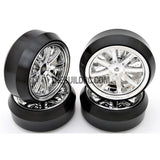 1/10 RC Car 12 Spoke 3mm Offset DRIFT Sporty Wheel with Diamond Irregular Cut DRIFT Tyres / Tires 4pcs - Silver