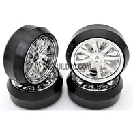 1/10 RC Car 12 Spoke 3mm Offset DRIFT Sporty Wheel with Diamond Irregular Cut DRIFT Tyres / Tires 4pcs - Silver