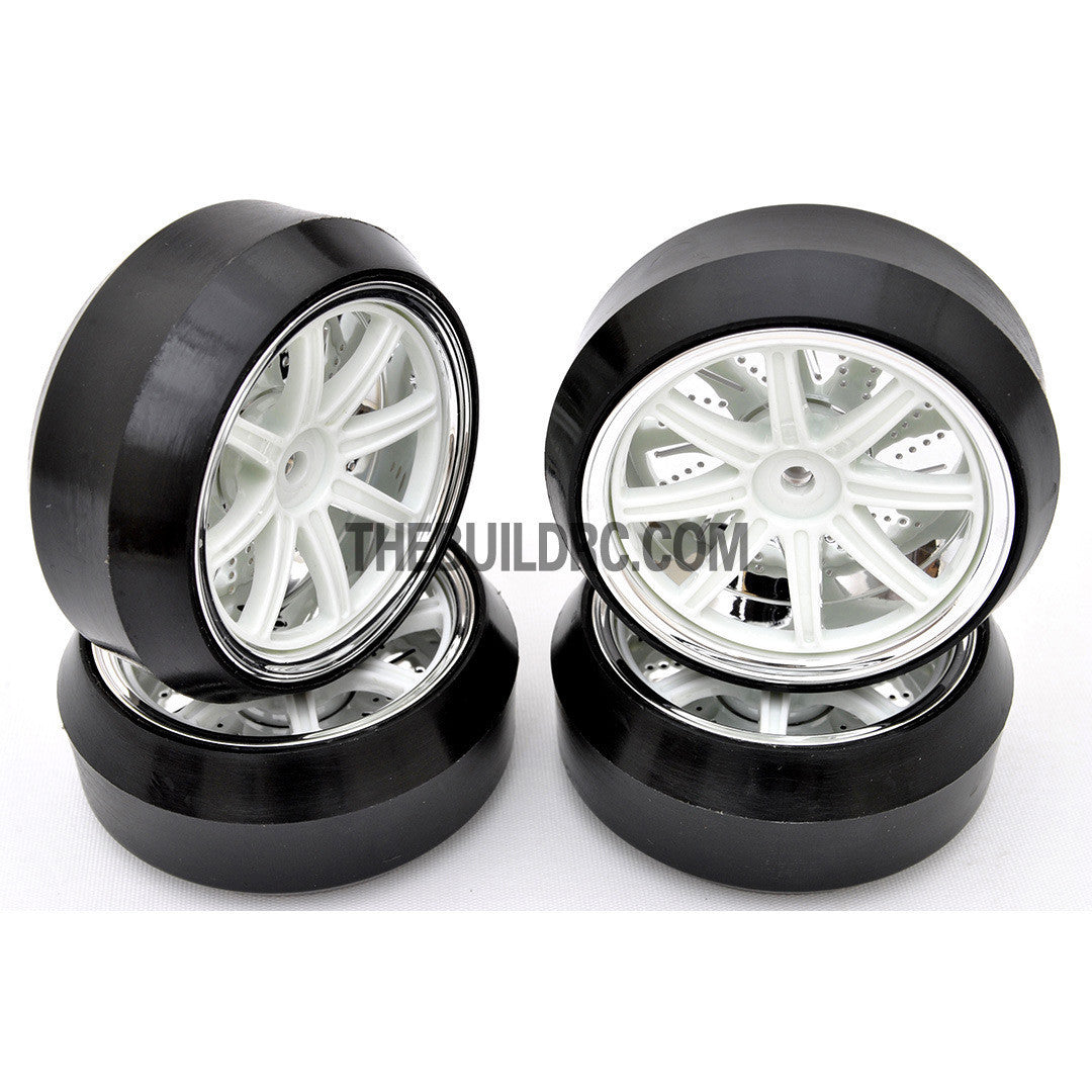 1/10 RC Car 12 Spoke 3mm Offset DRIFT Sporty Wheel with Diamond Irregular Cut DRIFT Tyres / Tires 4pcs - White