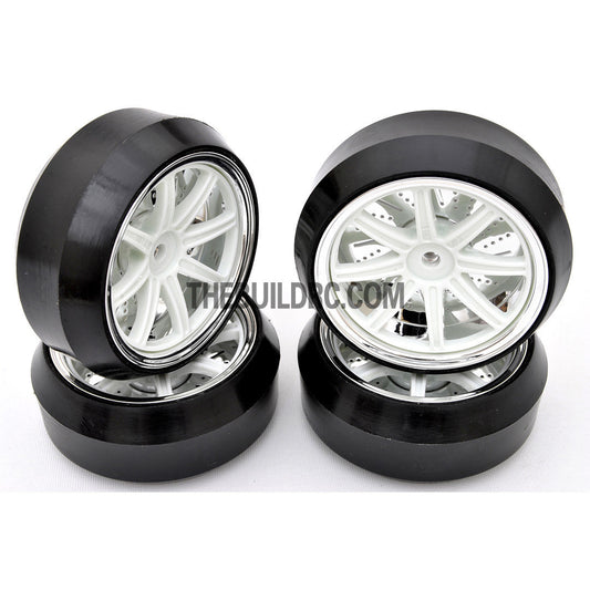 1/10 RC Car 12 Spoke 3mm Offset DRIFT Sporty Wheel with Diamond Irregular Cut DRIFT Tyres / Tires 4pcs - White