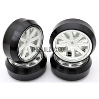 1/10 RC Car 12 Spoke 3mm Offset DRIFT Sporty Wheel with Diamond Irregular Cut DRIFT Tyres / Tires 4pcs - White