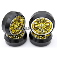1/10 RC Car 12 Spoke 3mm Offset DRIFT Sporty Wheel with Diamond Irregular Cut DRIFT Tyres / Tires 4pcs - Gold