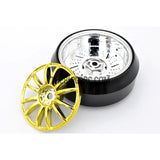 1/10 RC Car 12 Spoke 3mm Offset DRIFT Sporty Wheel with Diamond Irregular Cut DRIFT Tyres / Tires 4pcs - Gold