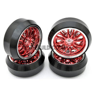 1/10 RC Car 12 Spoke 3mm Offset DRIFT Sporty Wheel with Diamond Irregular Cut DRIFT Tyres / Tires 4pcs - Red