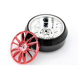 1/10 RC Car 12 Spoke 3mm Offset DRIFT Sporty Wheel with Diamond Irregular Cut DRIFT Tyres / Tires 4pcs - Red