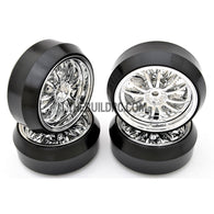 1/10 RC Car 12 Spoke 3mm Offset DRIFT Sporty Wheel with Diamond Irregular Cut DRIFT Tyres / Tires 4pcs - Silver
