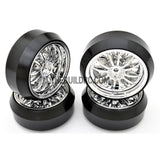 1/10 RC Car 12 Spoke 3mm Offset DRIFT Sporty Wheel with Diamond Irregular Cut DRIFT Tyres / Tires 4pcs - Silver