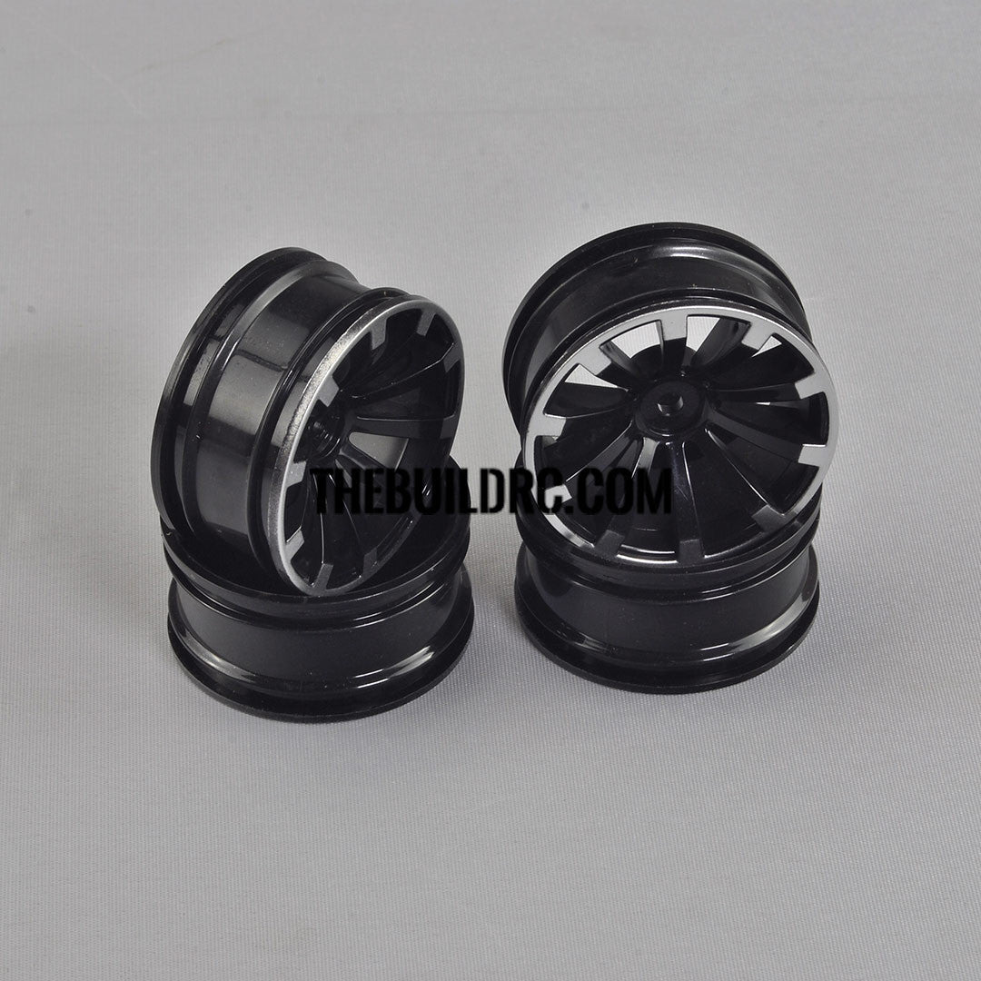 1/10 RC Car 26mm 10 Spoke 3mm Offset DRIFT Sporty Wheel 4pcs - Silver / Black
