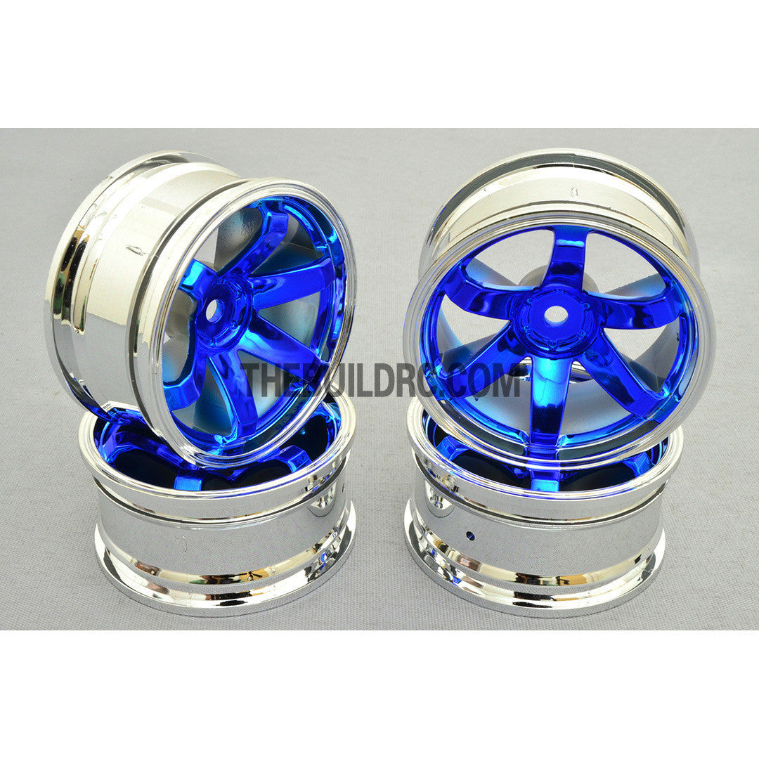 1/10 RC Car 26mm 6 Spoke 3mm Offset DRIFT Metallic Wheel Rim 4pcs - Blue / Silver