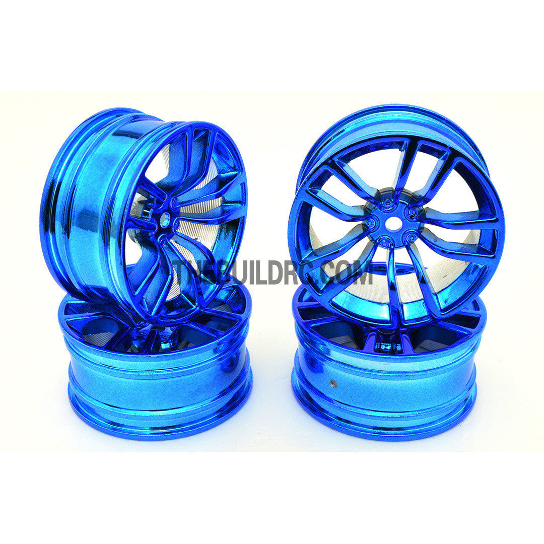 1/10 RC R/c Racing On-Road DRIFT Car 10 Spoke 2mm Offset 26mm Alloy Wheel Rim 4pcs - Blue