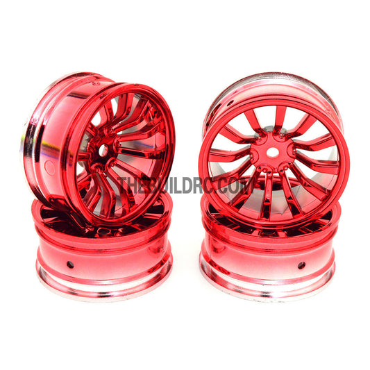 1/10 RC Car 26mm 12 Spoke 6mm Offset DRIFT Metallic Wheel Rim 4pcs - Red