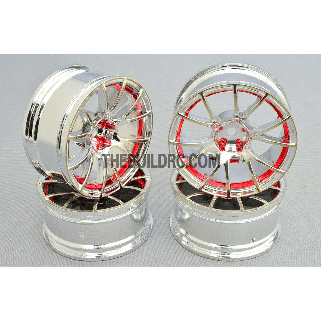 1/10 RC Car 12 Spoke 3mm Offset Drift 26mm Wheel Rim Set - Red