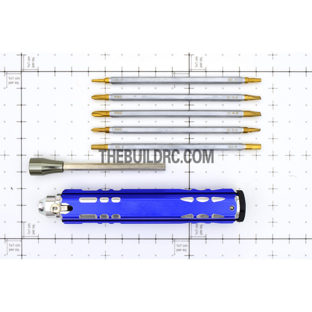 Adjustable Length Multi-functional Hex Socket + Hex + Cross + Slot Screw Driver for RC Racing Car - Dark Blue