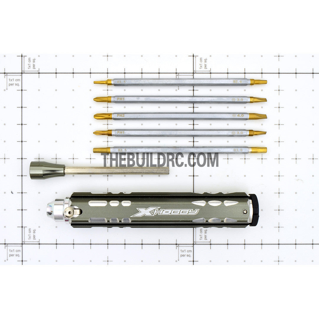 Adjustable Length Multi-functional Hex Socket + Hex + Cross + Slot Screw Driver for RC Racing Car - Grey
