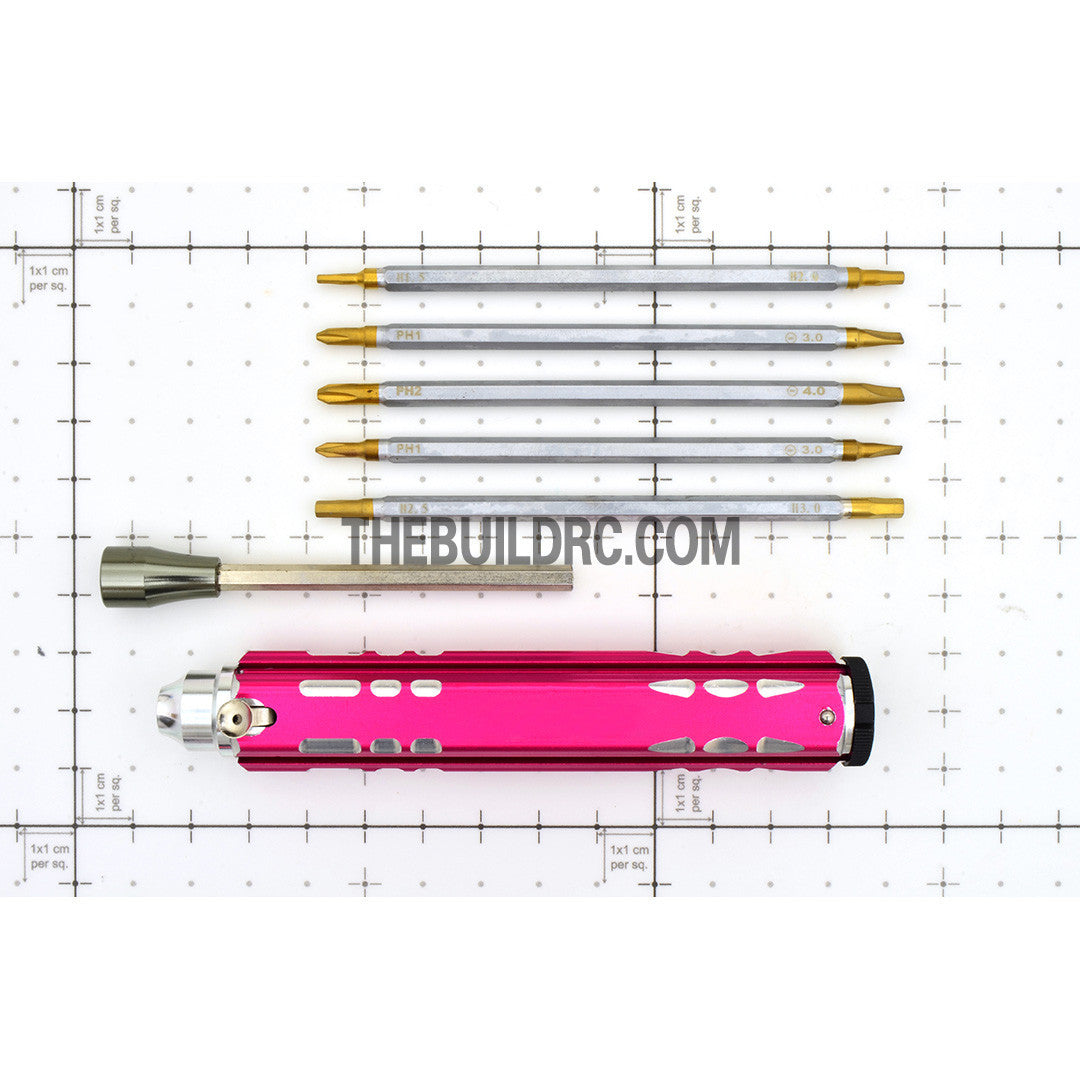 Adjustable Length Multi-functional Hex Socket + Hex + Cross + Slot Screw Driver for RC Racing Car - Pink