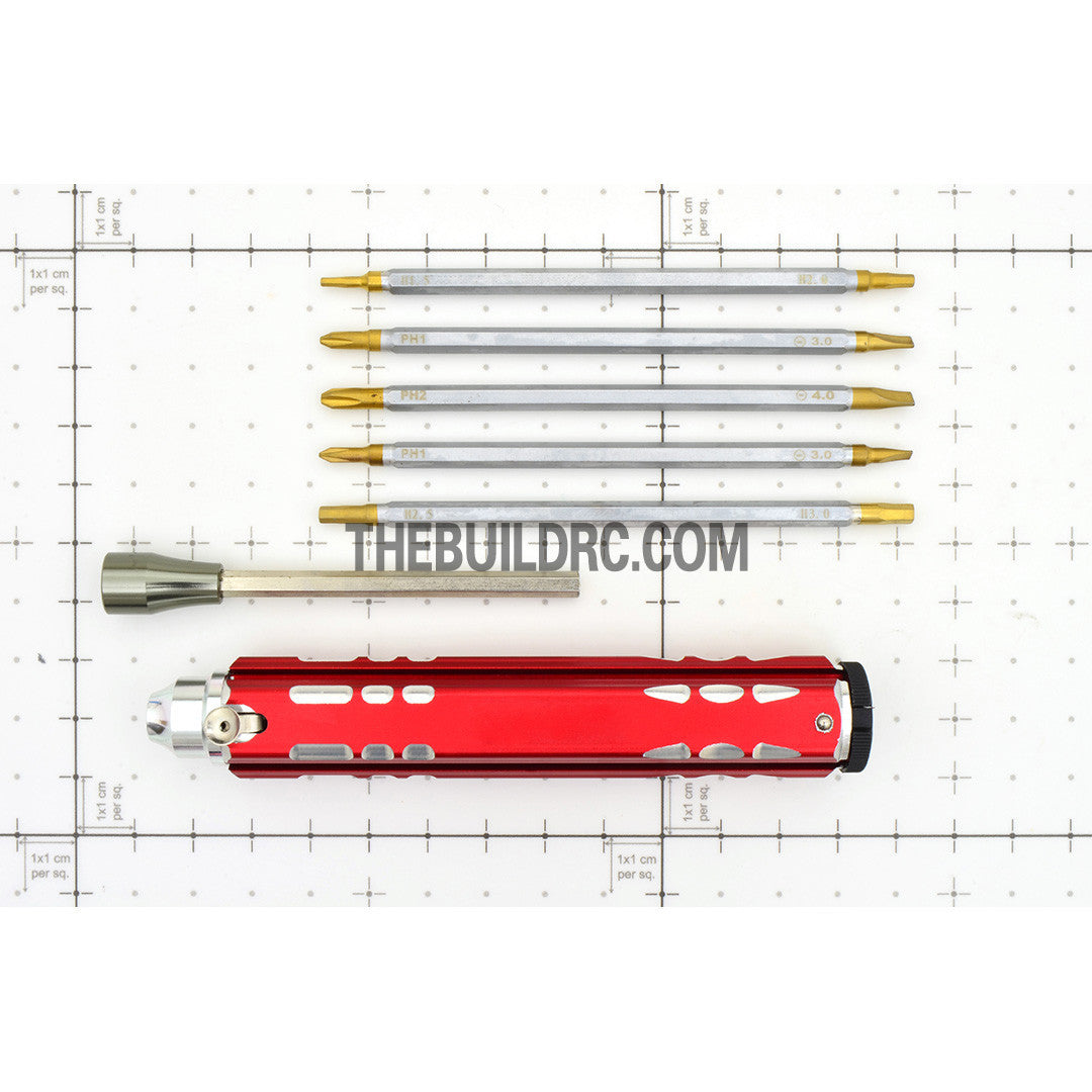 Adjustable Length Multi-functional Hex Socket + Hex + Cross + Slot Screw Driver for RC Racing Car - Red
