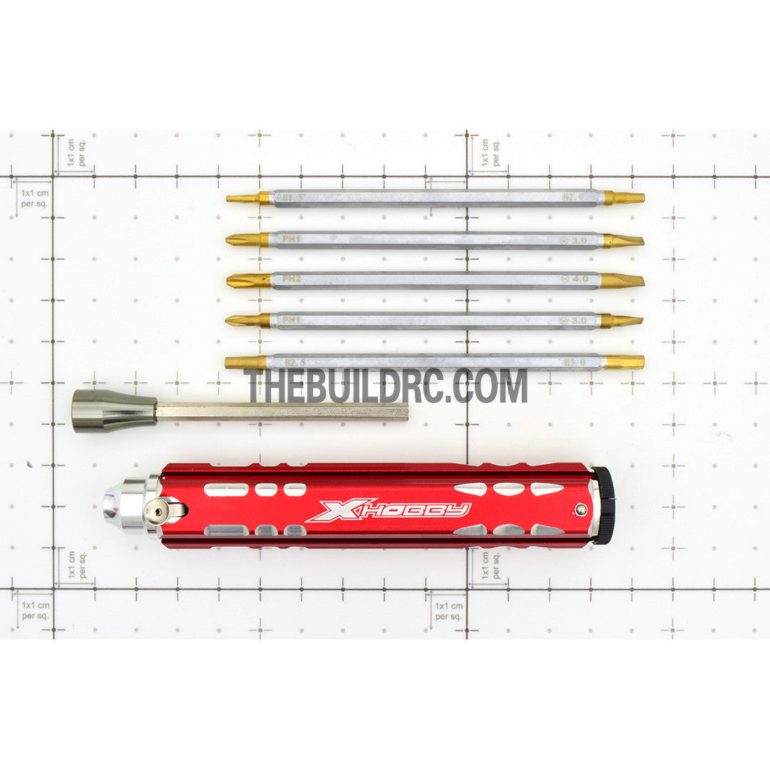 Adjustable Length Multi-functional Hex Socket + Hex + Cross + Slot Screw Driver for RC Racing Car - Red