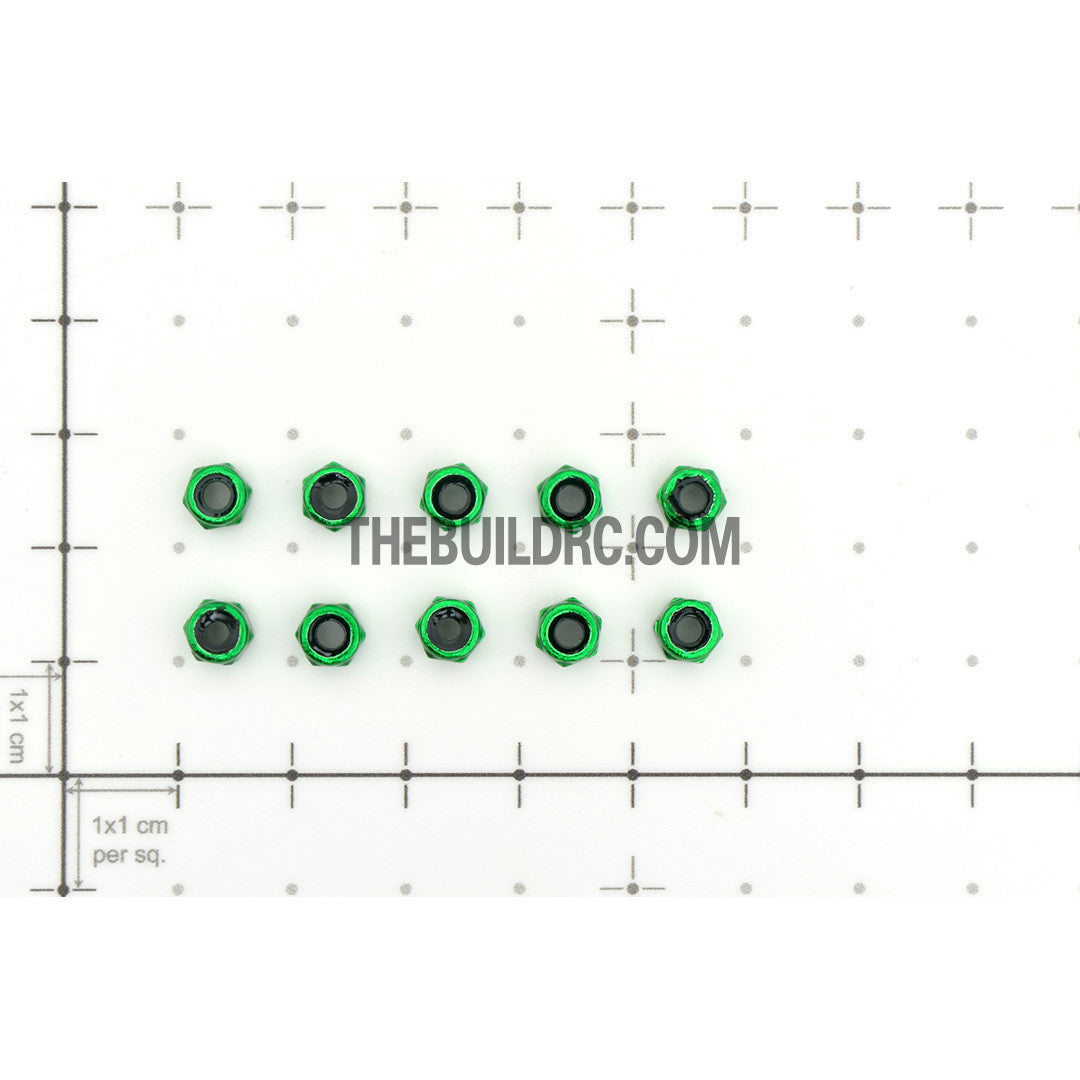 1/18 RC Car 3mm Alloy Wheel Rim Hex Lock Nut 10pcs - Green