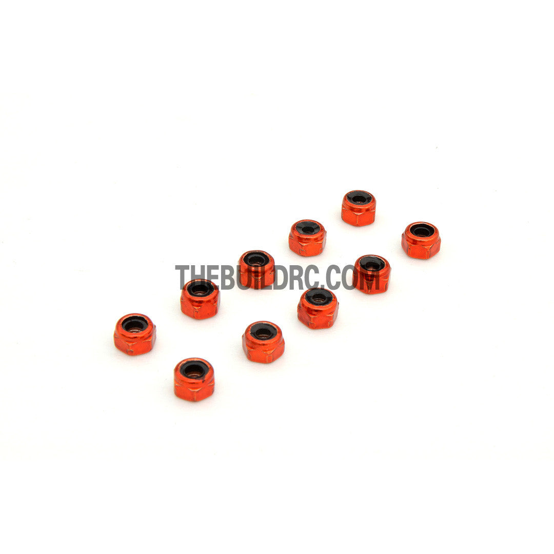1/18 RC Car 3mm Alloy Wheel Rim Hex Lock Nut 10pcs - Orange