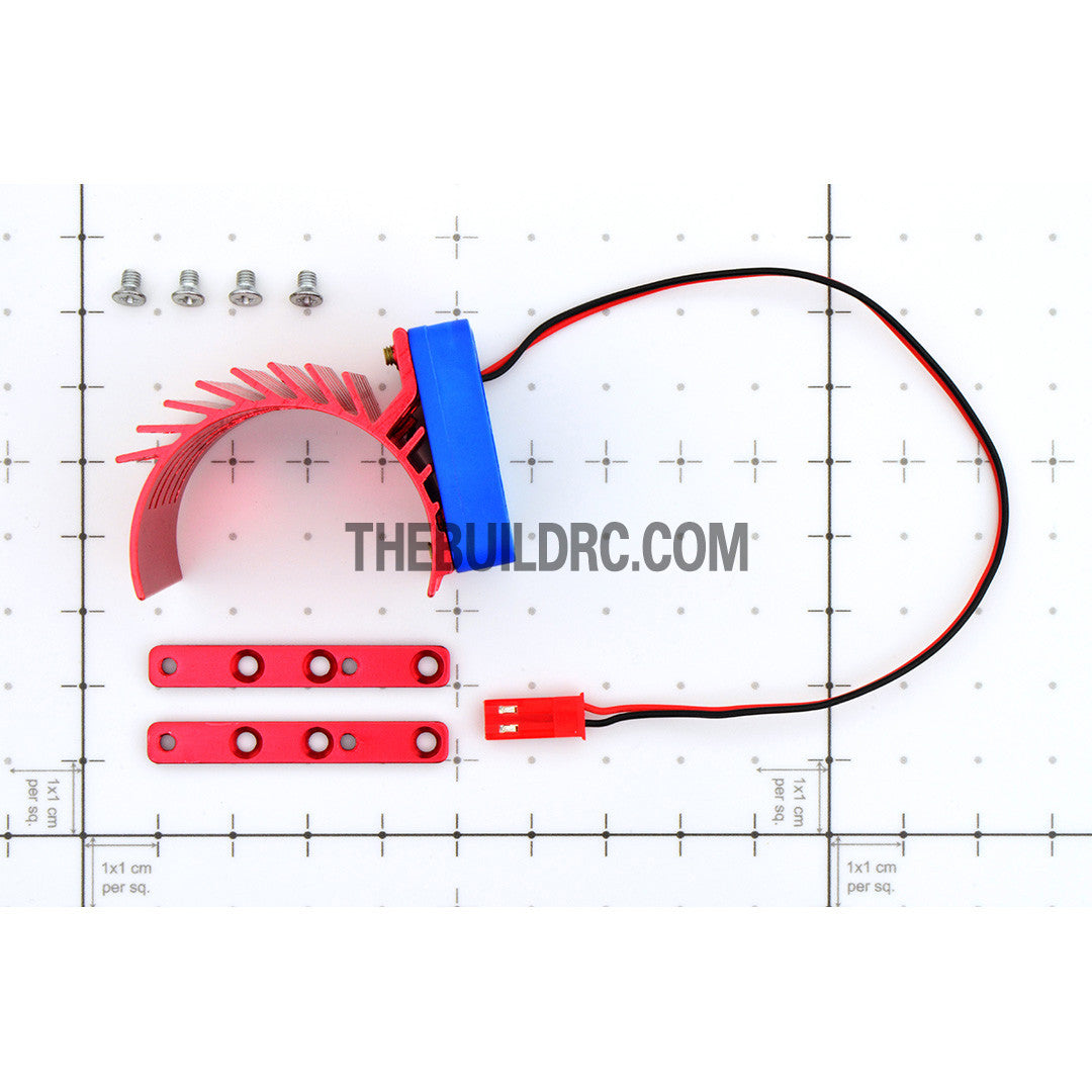 Adjustable Alloy Checkered Style Heatsink with Fan for 1/10 RC Car - Red