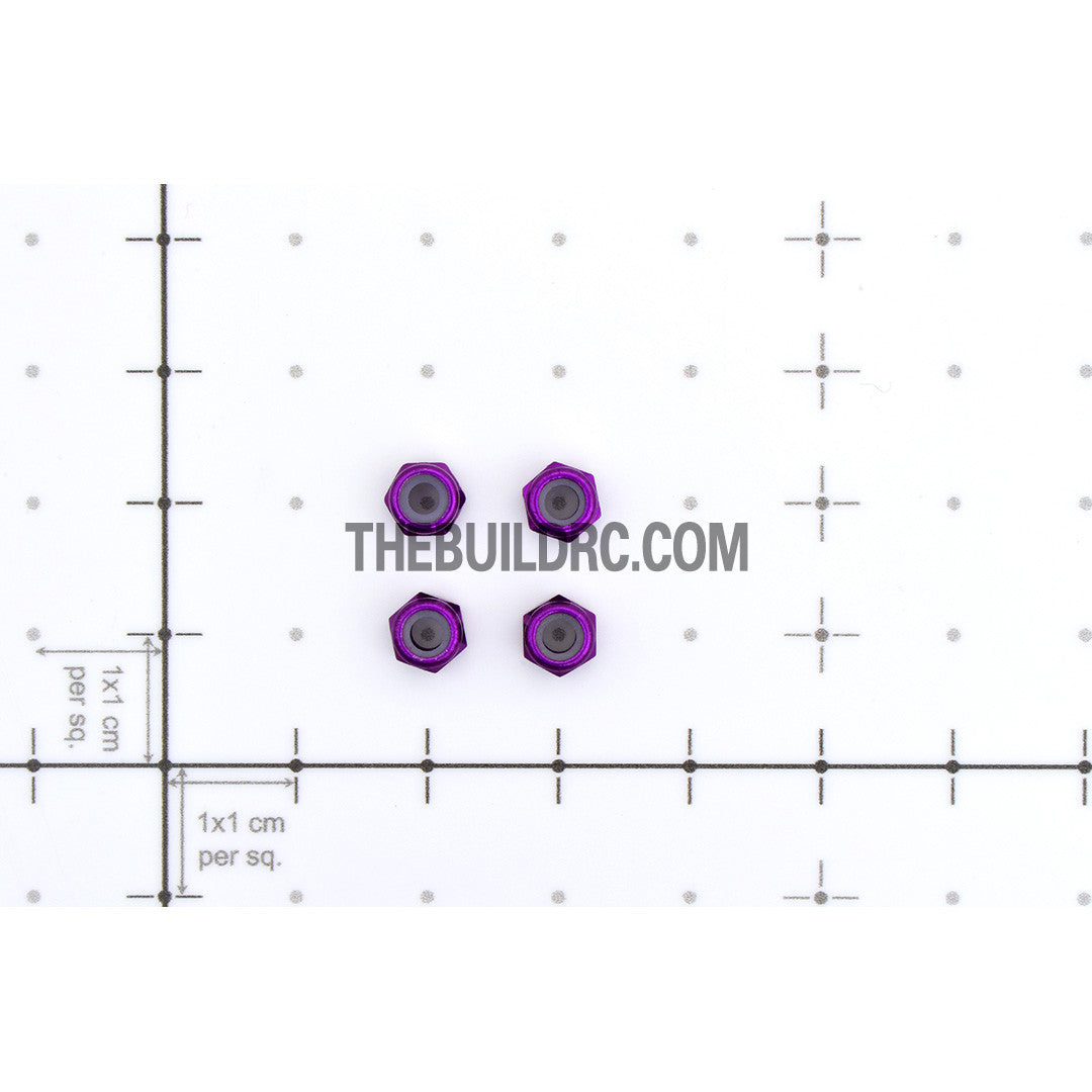 1/18 RC Car 3mm Alloy Wheel Rim Hex Lock Nut 4pcs - Purple