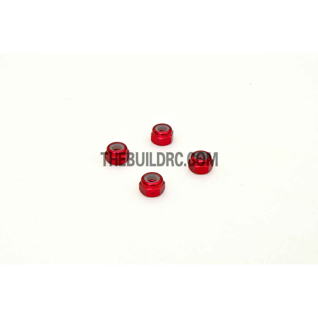 1/18 RC Car 3mm Alloy Wheel Rim Hex Lock Nut 4pcs - Red