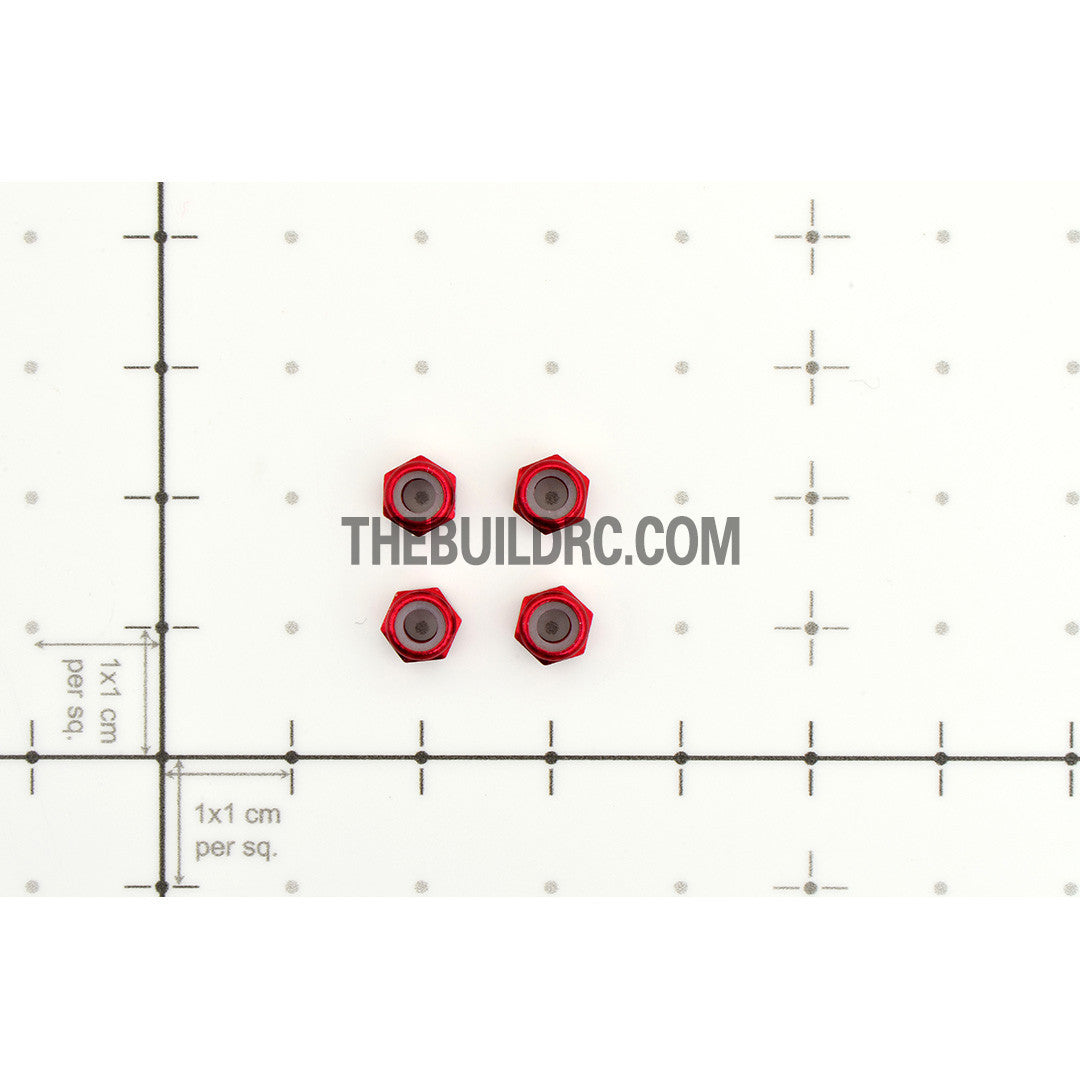 1/18 RC Car 3mm Alloy Wheel Rim Hex Lock Nut 4pcs - Red