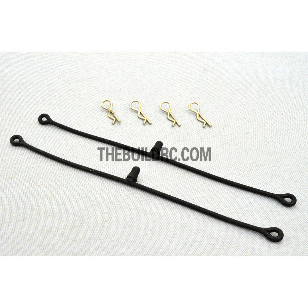 Silicon Du-Bro Body Clip Retainers w/ 4 Body Clips for RC 1/10 Car - Black