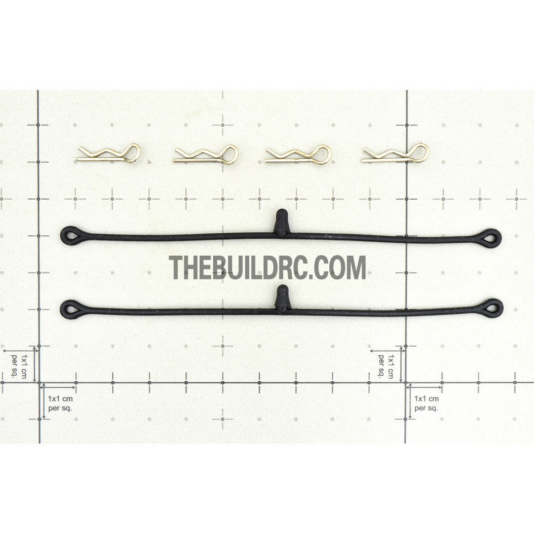 Silicon Du-Bro Body Clip Retainers w/ 4 Body Clips for RC 1/10 Car - Black