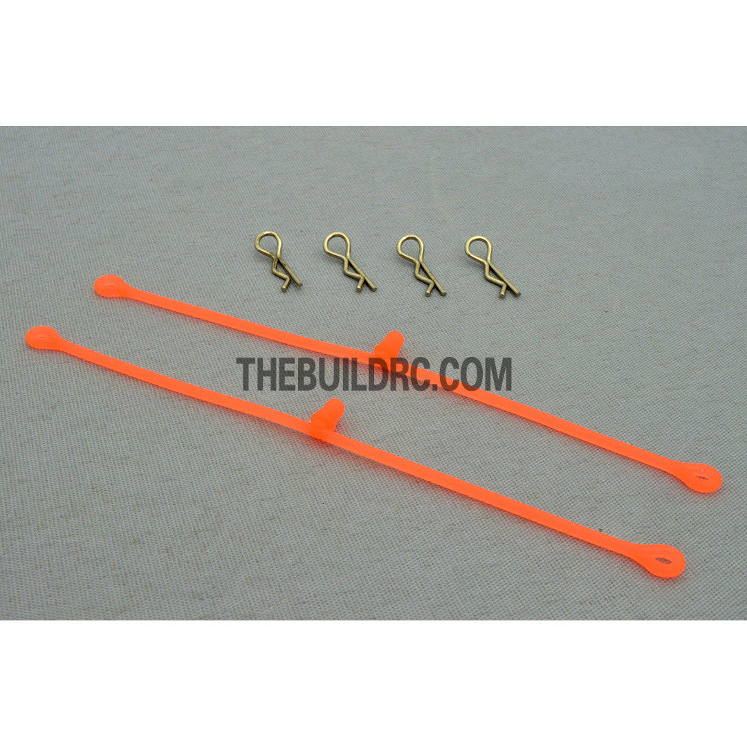 Silicon Du-Bro Body Clip Retainers w/ 4 Body Clips for RC 1/10 Car - Orange