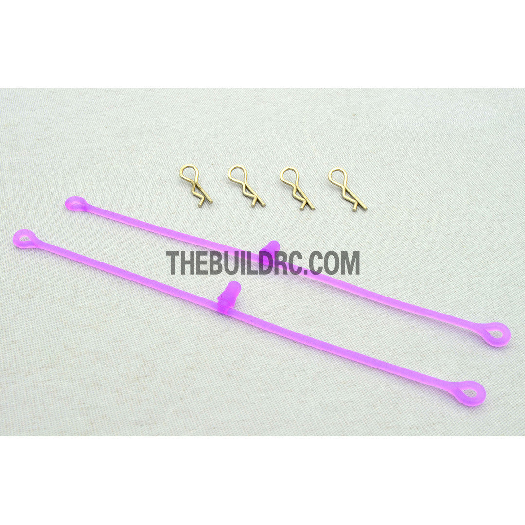 Silicon Du-Bro Body Clip Retainers w/ 4 Body Clips for RC 1/10 Car - Purple