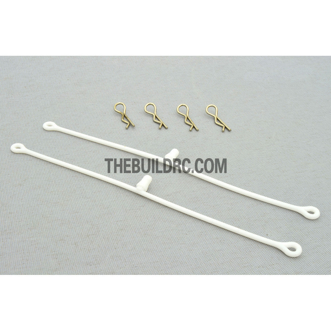 Silicon Du-Bro Body Clip Retainers w/ 4 Body Clips for RC 1/10 Car - White