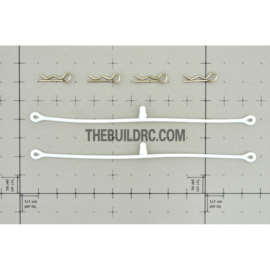 Silicon Du-Bro Body Clip Retainers w/ 4 Body Clips for RC 1/10 Car - White